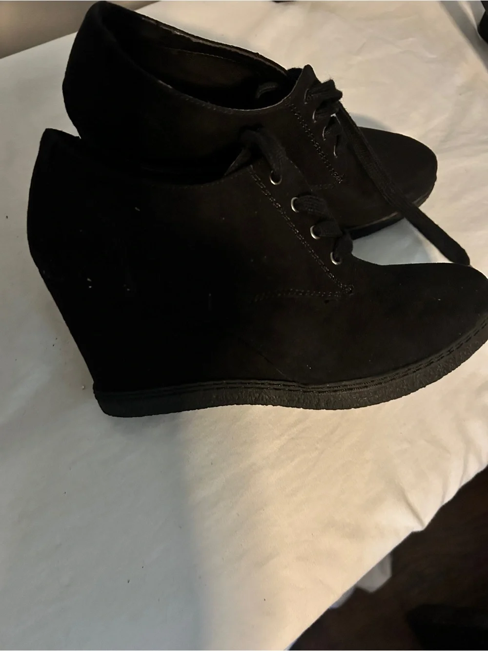 x-appeal Black Wedge Lace-Up Shoes